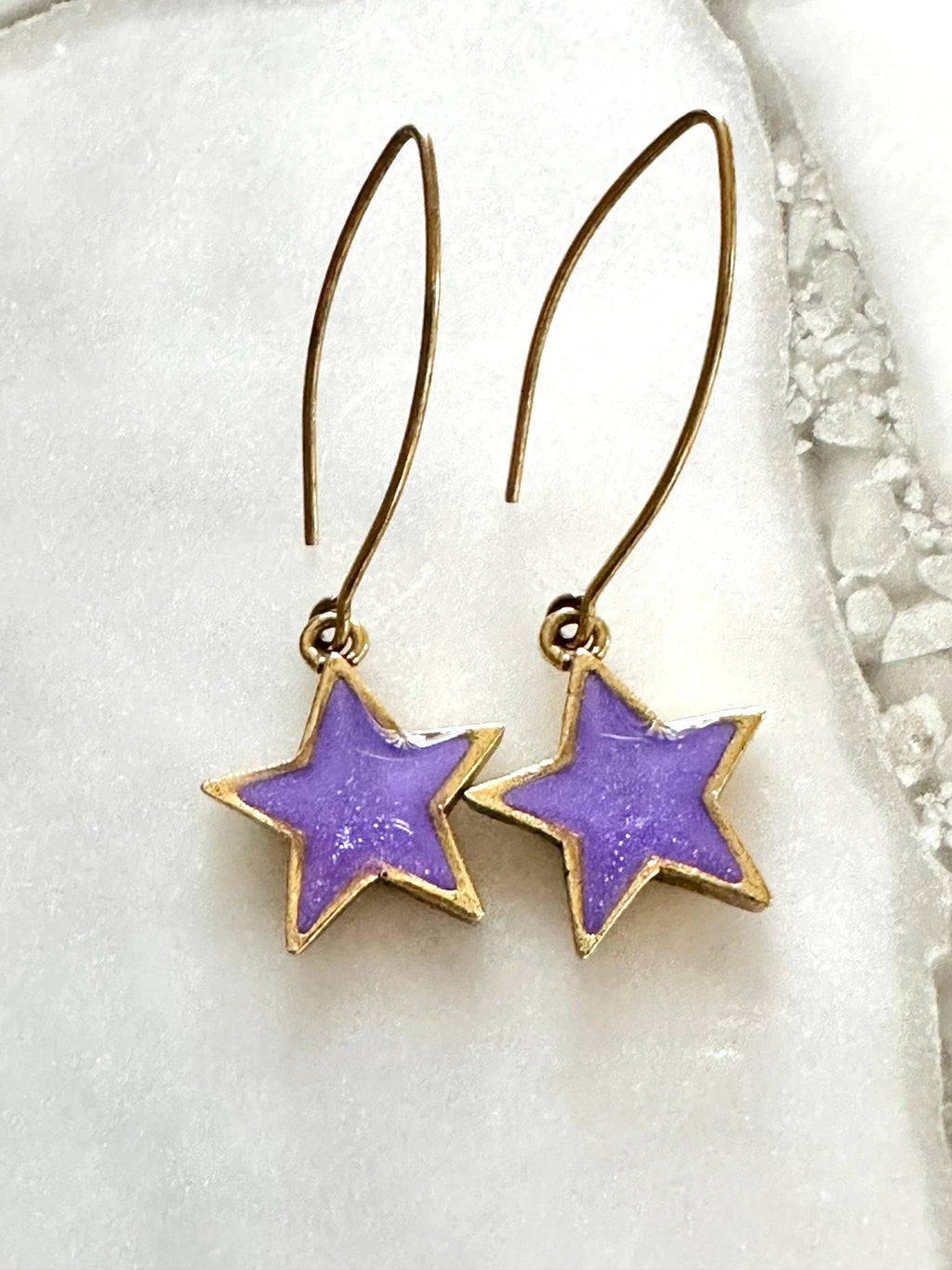 Borahae Earrings - handmade shimmery purple star dangles