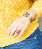 Bordeaux Quartz and Bronze Ornate Cuff Bracelet by Barse Jewelry