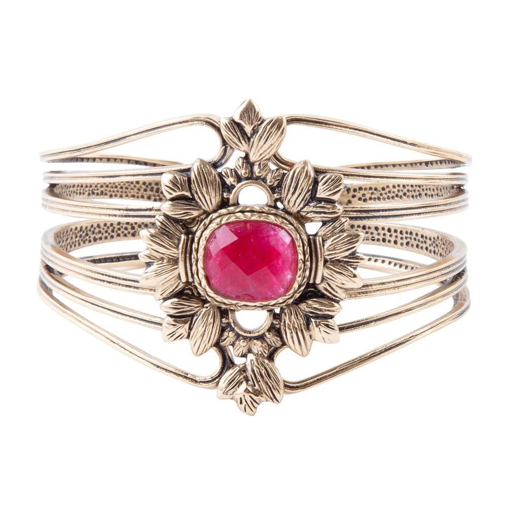 Bordeaux Quartz and Bronze Ornate Cuff Bracelet by Barse Jewelry