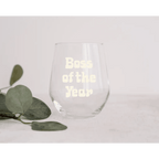 Boss of the Year Stemless 12oz Wine Glass in Green by Polished Prints