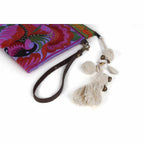 Botanica Embroidered Wristlet with PomPoms - Thailand Bags La Vie Bien Botanica Embroidered Wristlet with PomPoms - Thailand
