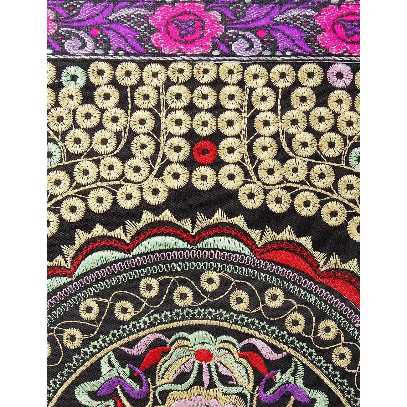 Botanica Embroidered Wristlet with PomPoms - Thailand Bags La Vie Bien Botanica Embroidered Wristlet with PomPoms - Thailand