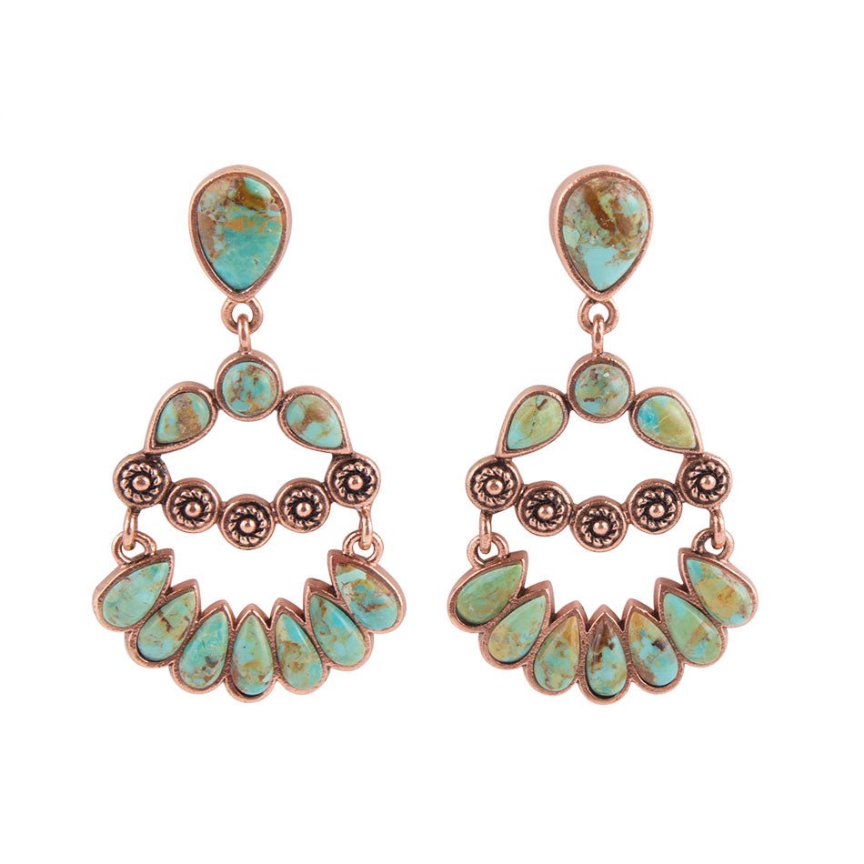 Botanical Green Turquoise Golden Statement Earrings Earrings La Vie Bien Botanical Green Turquoise Golden Statement Earrings