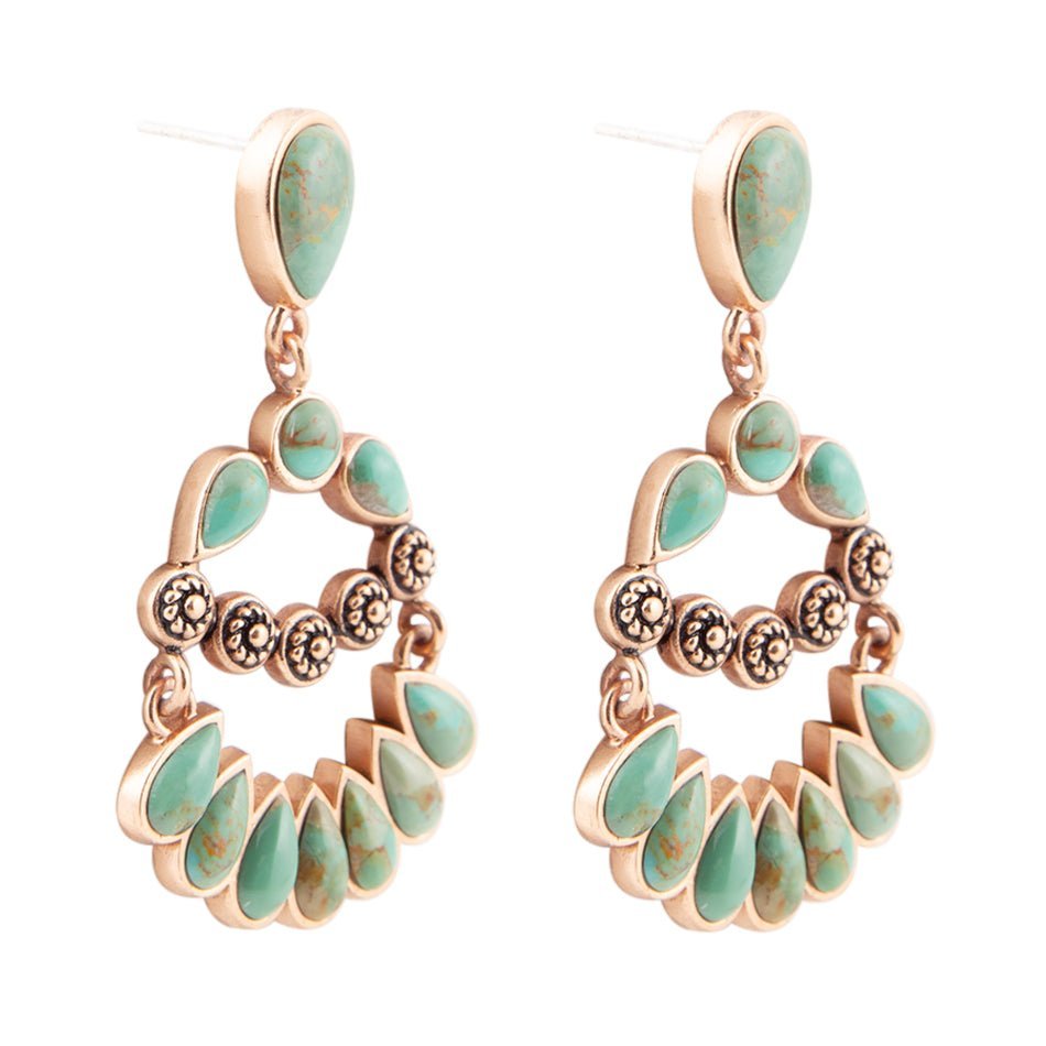 Botanical Green Turquoise Golden Statement Earrings Earrings La Vie Bien Botanical Green Turquoise Golden Statement Earrings