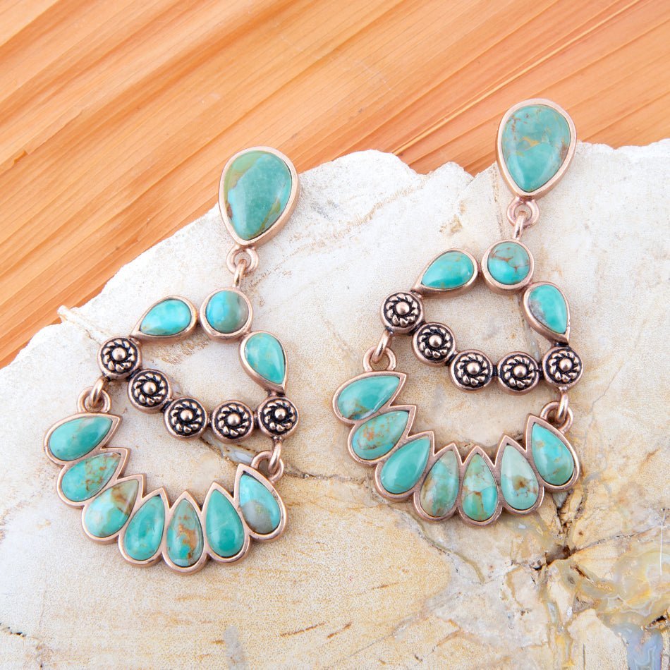 Botanical Green Turquoise Golden Statement Earrings Earrings La Vie Bien Botanical Green Turquoise Golden Statement Earrings