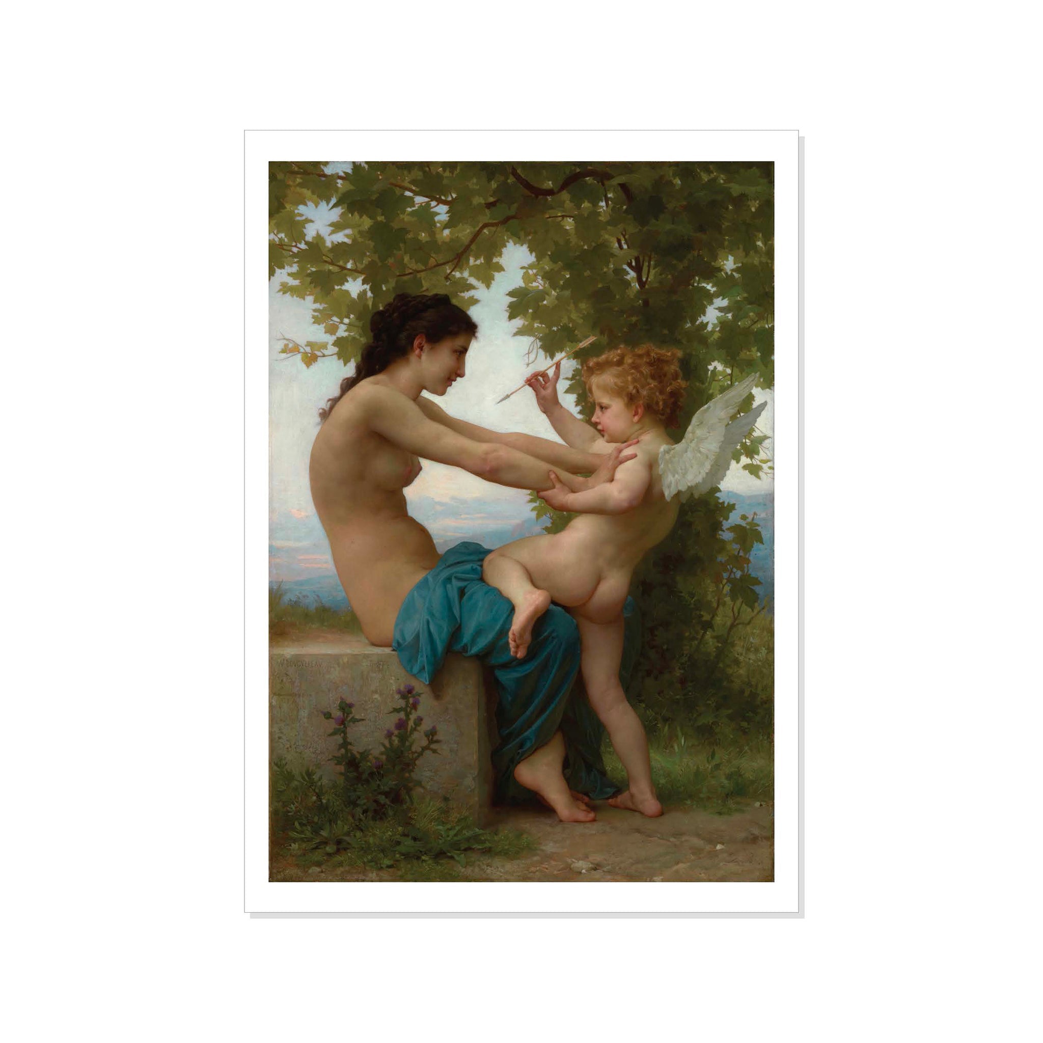 Bouguereau - A Young Girl Defending Herself Against Eros - Postcard Stationery La Vie Bien Bouguereau - A Young Girl Defending Herself Against Eros - Postcard