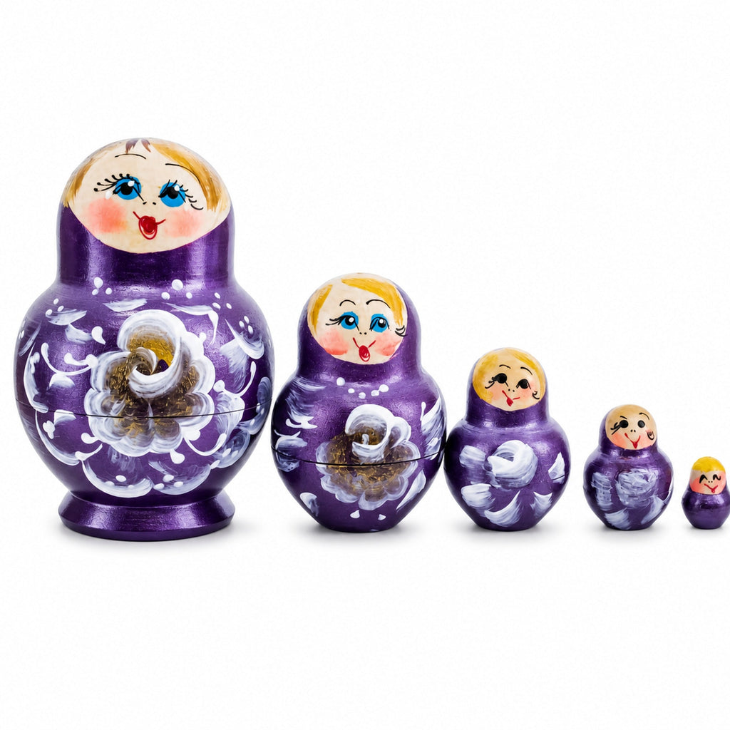 Bourbon Color with White Flowers Wooden Nesting Dolls Nesting Dolls > Flowers La Vie Bien Bourbon Color with White Flowers Wooden Nesting Dolls