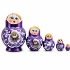 Bourbon Color with White Flowers Wooden Nesting Dolls Nesting Dolls > Flowers La Vie Bien Bourbon Color with White Flowers Wooden Nesting Dolls