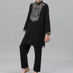 Boys Black Embroidered Tunic & Pants Set (MKB021)