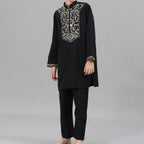 Boys Black Embroidered Tunic & Pants Set (MKB021)