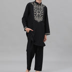 Boys Black Embroidered Tunic & Pants Set (MKB021)