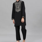 Boys Black Embroidered Tunic & Pants Set (MKB021)