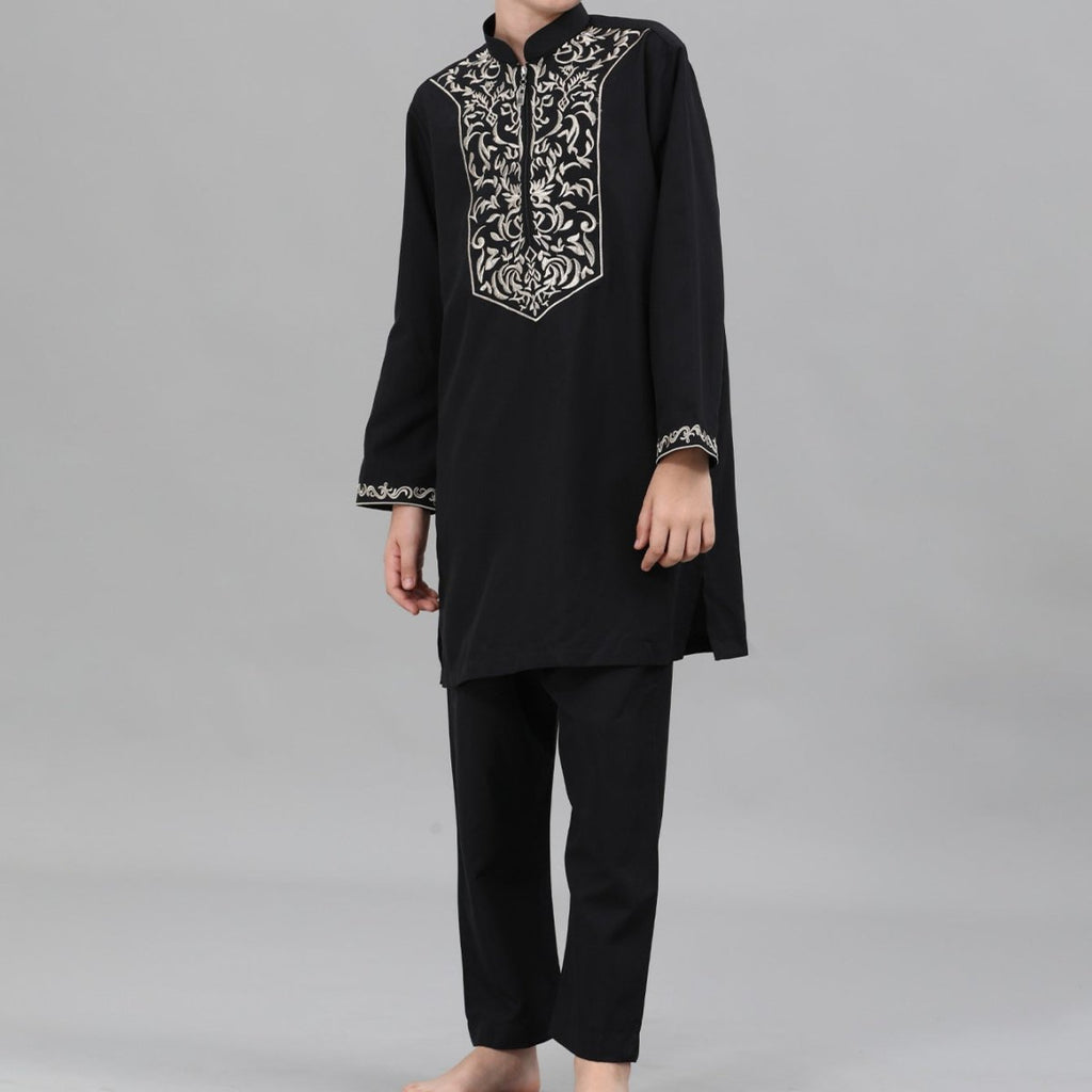Boys Black Embroidered Tunic & Pants Set (MKB021) La Vie Bien Boys Black Embroidered Tunic & Pants Set (MKB021)