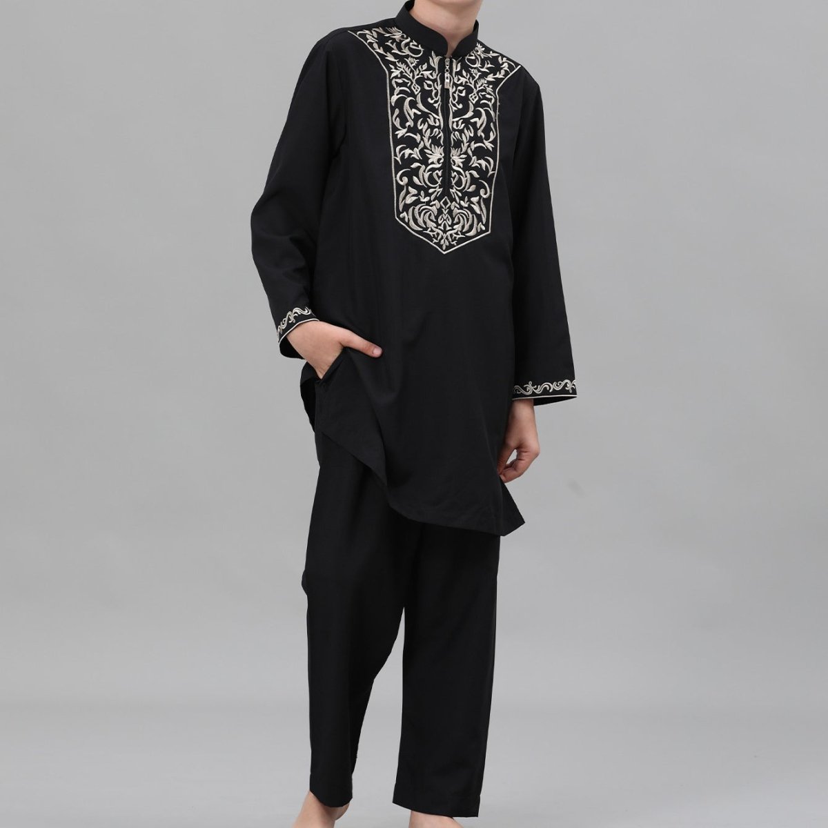 Boys Black Embroidered Tunic & Pants Set (MKB021) La Vie Bien Boys Black Embroidered Tunic & Pants Set (MKB021)