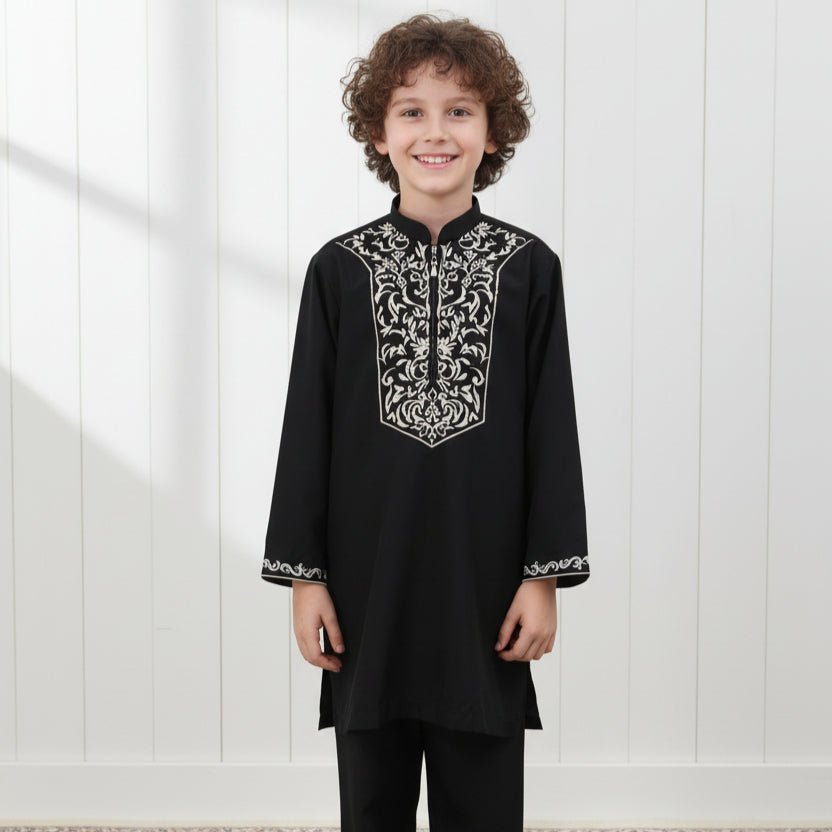Boys Black Embroidered Tunic & Pants Set (MKB021) La Vie Bien Boys Black Embroidered Tunic & Pants Set (MKB021)