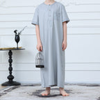 Boys Light Grey Short Sleeve Embroidered Thobe(MKB020)