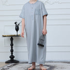 Boys Light Grey Short Sleeve Embroidered Thobe(MKB020) La Vie Bien Boys Light Grey Short Sleeve Embroidered Thobe(MKB020)