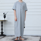 Boys Light Grey Short Sleeve Embroidered Thobe(MKB020) La Vie Bien Boys Light Grey Short Sleeve Embroidered Thobe(MKB020)