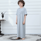 Boys Light Grey Short Sleeve Embroidered Thobe(MKB020) La Vie Bien Boys Light Grey Short Sleeve Embroidered Thobe(MKB020)