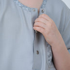 Boys Light Grey Short Sleeve Embroidered Thobe(MKB020) La Vie Bien Boys Light Grey Short Sleeve Embroidered Thobe(MKB020)