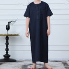 Boys Navy Short Sleeve Thobe with Chest Pocket (MKB022)