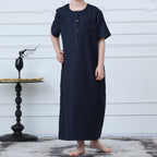 Boys Navy Short Sleeve Thobe with Chest Pocket (MKB022)