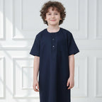 Boys Navy Short Sleeve Thobe with Chest Pocket (MKB022)