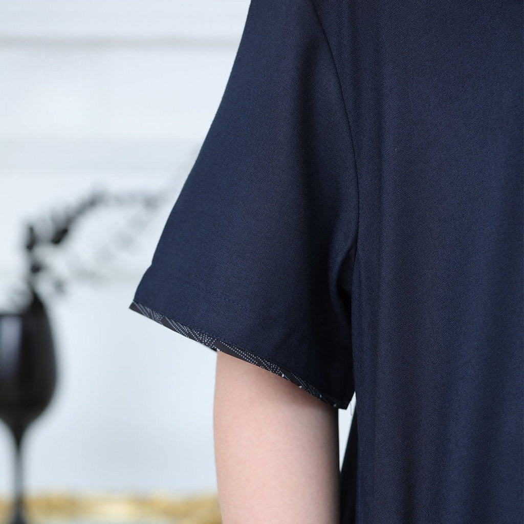 Boys Navy Short Sleeve Thobe with Chest Pocket (MKB022)