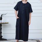 Boys Navy Short Sleeve Thobe with Chest Pocket (MKB022) La Vie Bien Boys Navy Short Sleeve Thobe with Chest Pocket (MKB022)