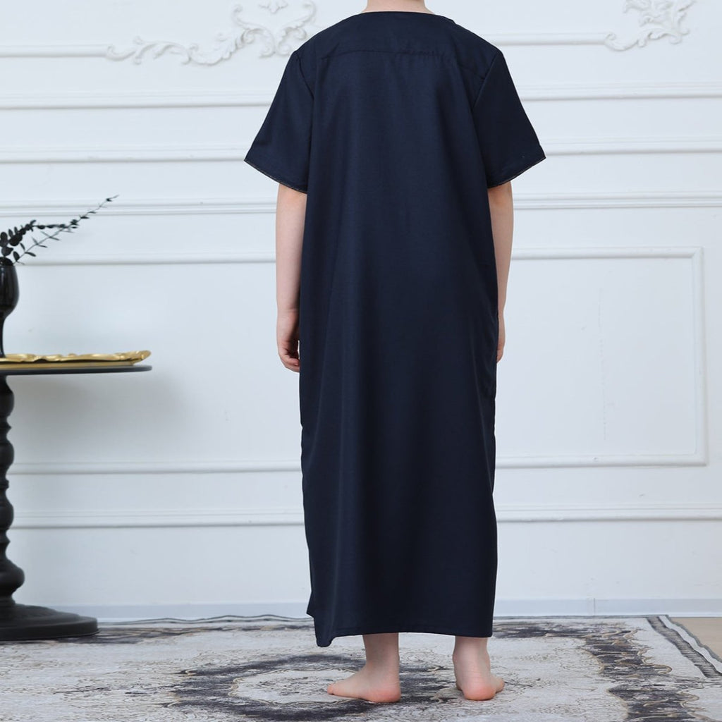 Boys Navy Short Sleeve Thobe with Chest Pocket (MKB022) La Vie Bien Boys Navy Short Sleeve Thobe with Chest Pocket (MKB022)