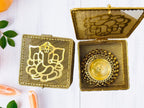 Brass Akhand Diya's with Ghungroo Base in Metal Gift Box with Ganesha Decal La Vie Bien Brass Akhand Diya's with Ghungroo Base in Metal Gift Box with Ganesha Decal