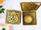 Brass Akhand Diya's with Ghungroo Base in Metal Gift Box with Ganesha Decal La Vie Bien Brass Akhand Diya's with Ghungroo Base in Metal Gift Box with Ganesha Decal