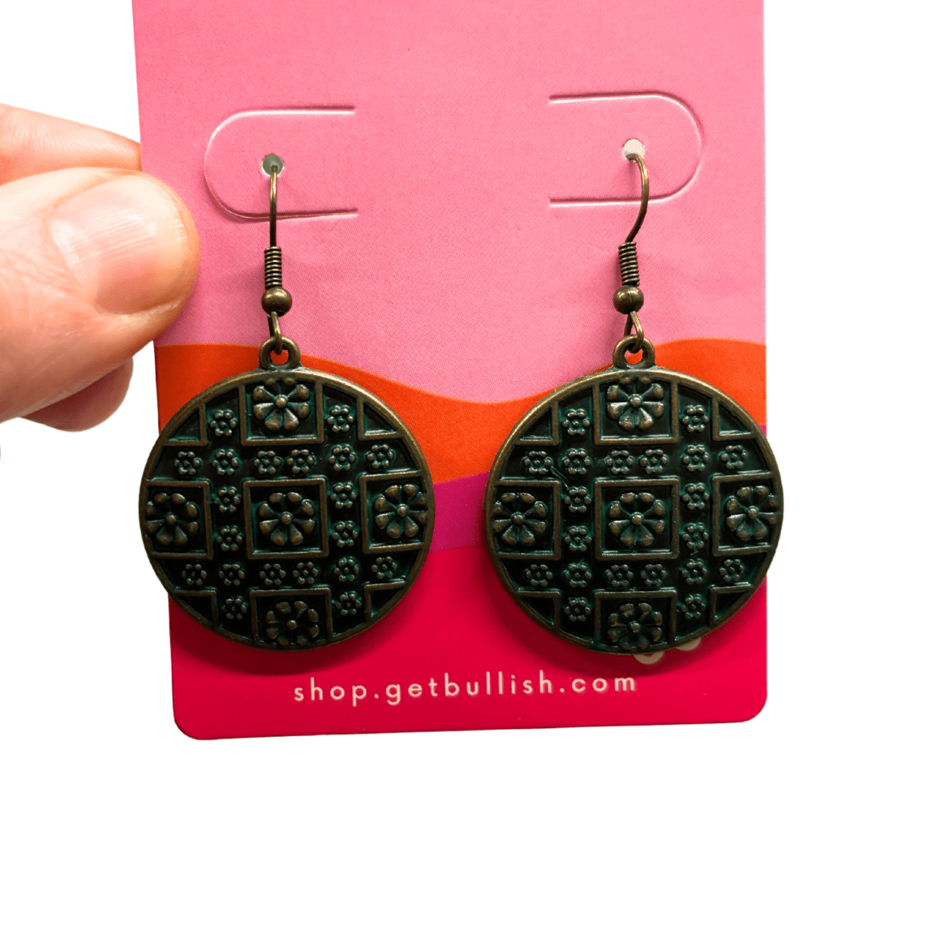 Brass Boho Chic Round Drop Earrings