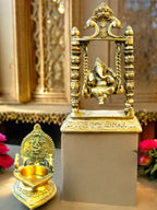 Brass Laxmi Diya with Peacock on Sides Diyas & Samai La Vie Bien Brass Laxmi Diya with Peacock on Sides