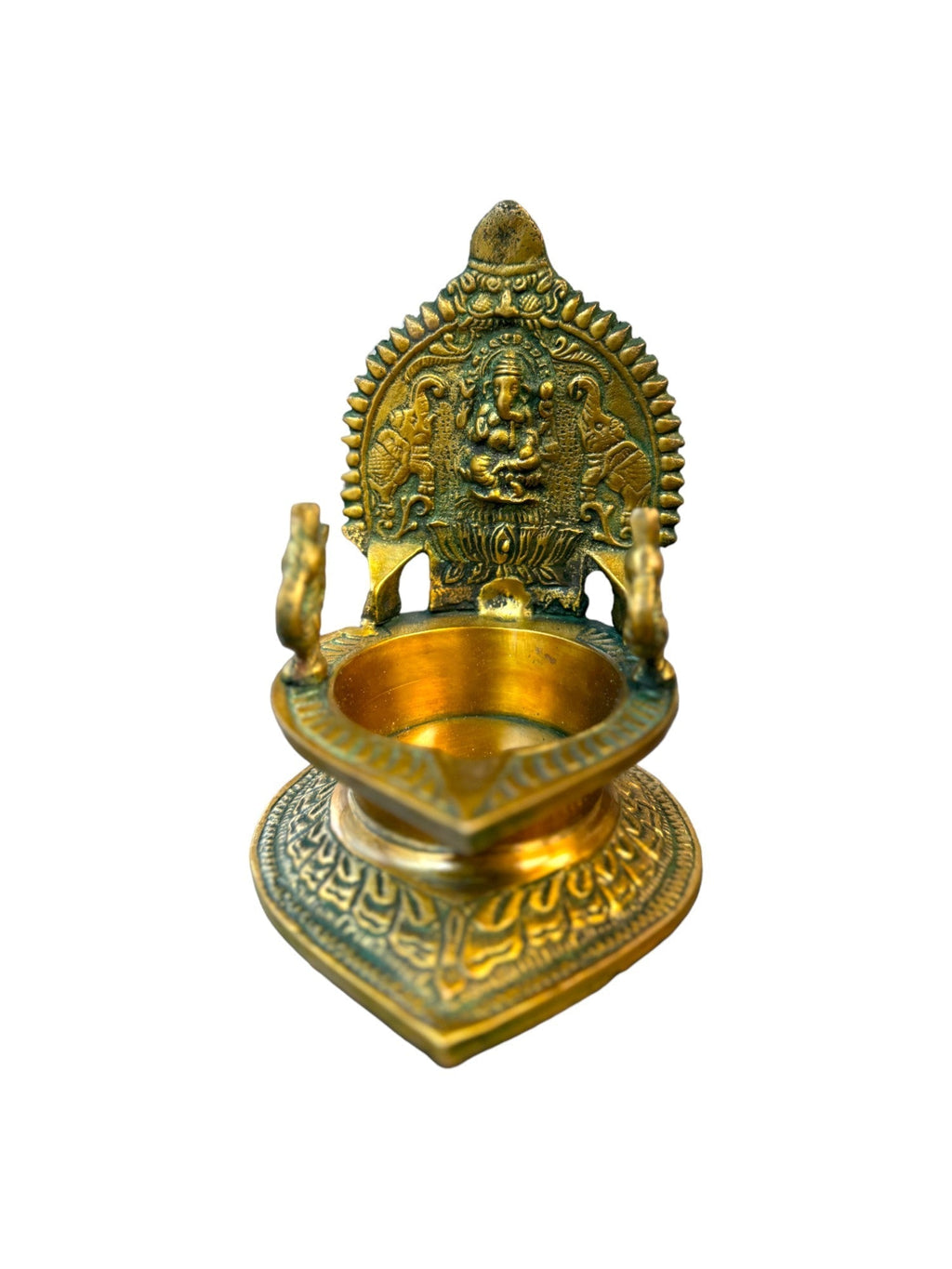 Brass Laxmi Diya with Peacock on Sides Diyas & Samai La Vie Bien Brass Laxmi Diya with Peacock on Sides
