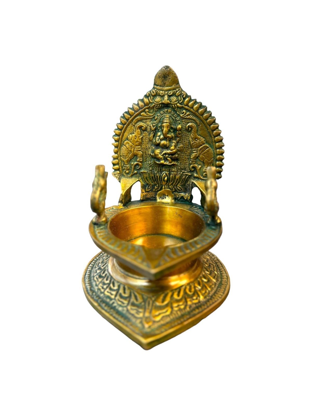 Brass Laxmi Diya with Peacock on Sides Diyas & Samai La Vie Bien Brass Laxmi Diya with Peacock on Sides