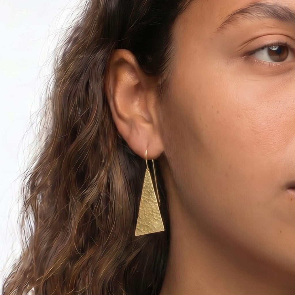 Brass Long Star Triangle Earrings for Men and Women - Ziwa Earrings La Vie Bien Brass Long Star Triangle Earrings for Men and Women - Ziwa