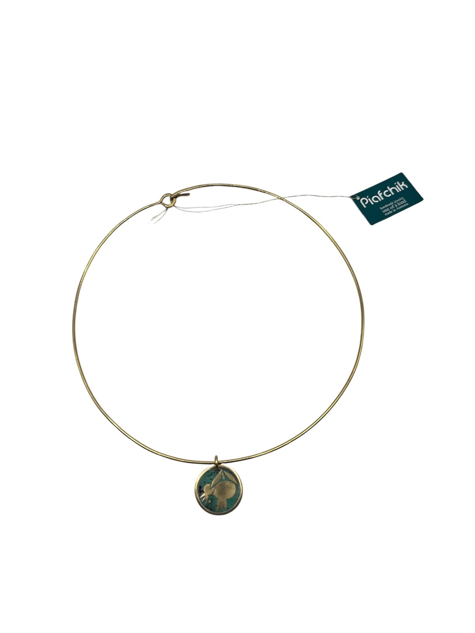 Brass Necklace with Turquoise Patina & 2 Pomegranates Pendant Brass Necklaces La Vie Bien Brass Necklace with Turquoise Patina & 2 Pomegranates Pendant