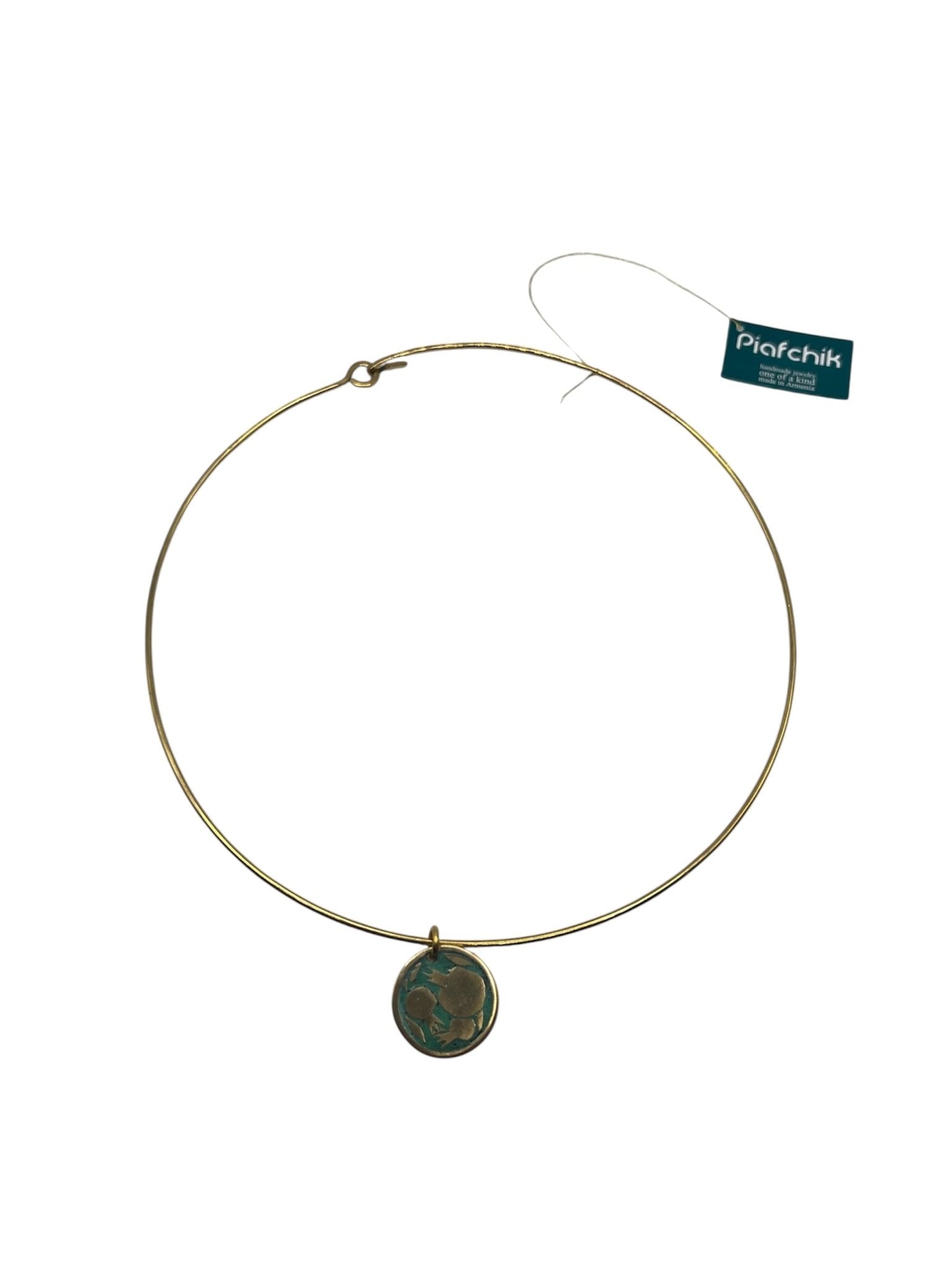 Brass Necklace with Turquoise Patina & 3 Pomegranates Etching Brass Necklaces La Vie Bien Brass Necklace with Turquoise Patina & 3 Pomegranates Etching