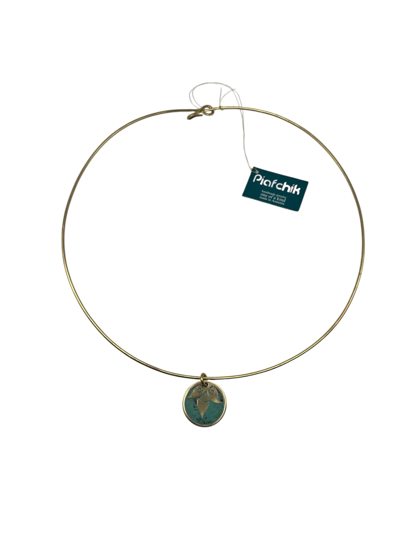 Brass Necklace with Turquoise Patina & Ornamental Leaf Pendant Brass Necklaces La Vie Bien Brass Necklace with Turquoise Patina & Ornamental Leaf Pendant