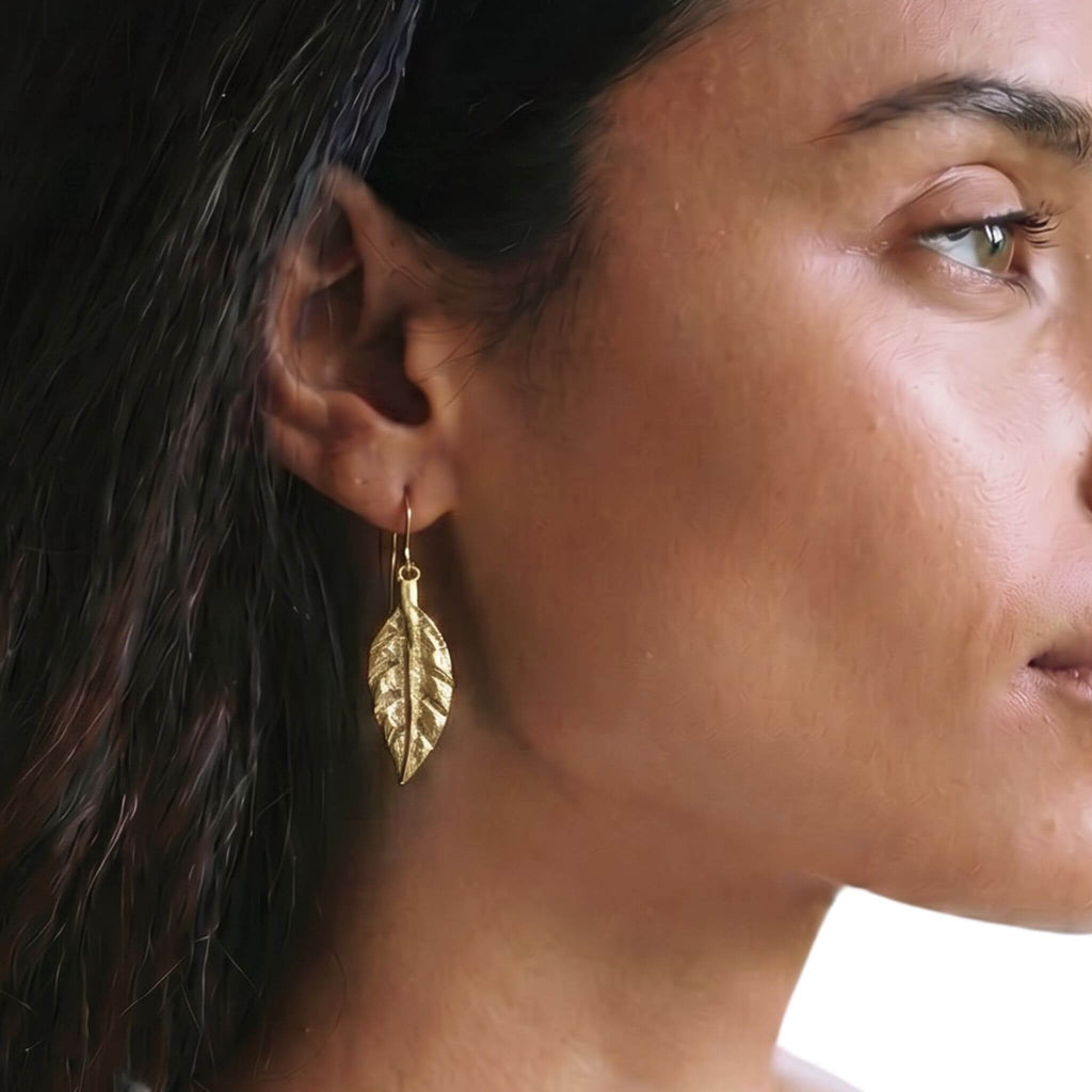 Brass Palm Leaf Earrings for Women - Tawi Earrings La Vie Bien Brass Palm Leaf Earrings for Women - Tawi