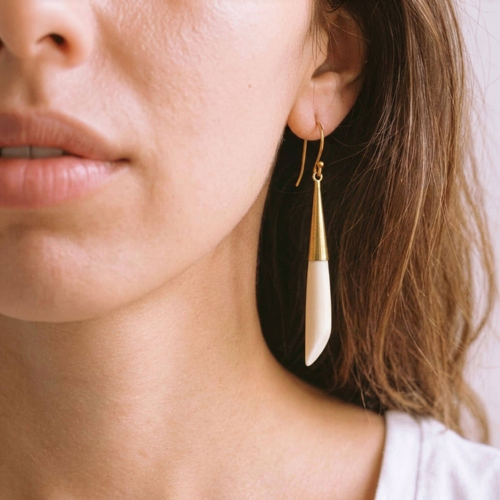 Brass Teardrop and Bone Earrings for Women - Shela Earrings La Vie Bien Brass Teardrop and Bone Earrings for Women - Shela