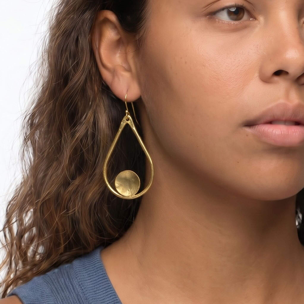 Brass Teardrop Dangle Earrings for Women - Shani Earrings La Vie Bien Brass Teardrop Dangle Earrings for Women - Shani