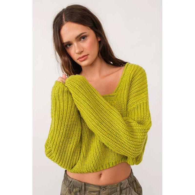 Brat Green Asymmetric Neckline Knit Crop Top Sweater [Available in SM and M] by The Bullish Store