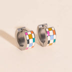 Bright Checkered Super Chunky Huggie Hoop Earrings by Oh Clementine