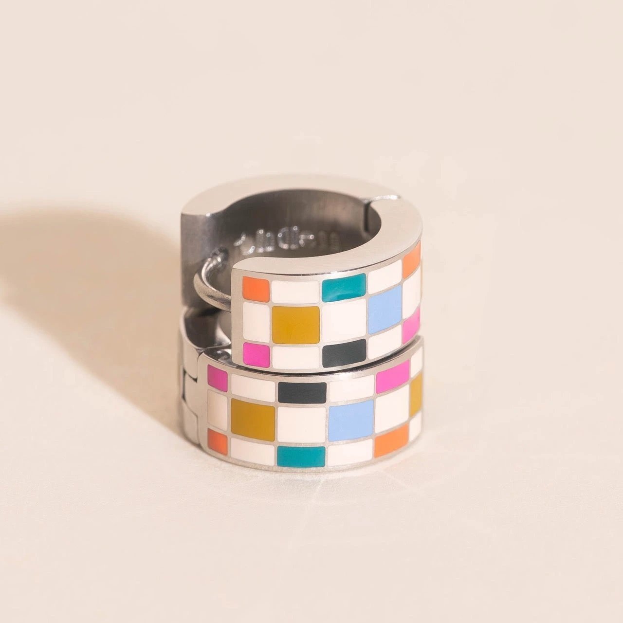 Bright Checkered Super Chunky Huggie Hoop Earrings by Oh Clementine