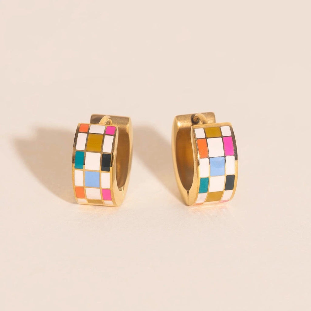 Bright Checkered Super Chunky Huggie Hoop Earrings by Oh Clementine
