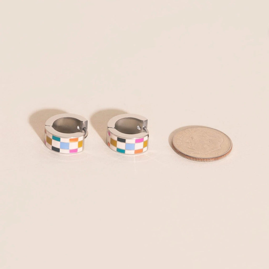 Bright Checkered Super Chunky Huggie Hoop Earrings by Oh Clementine