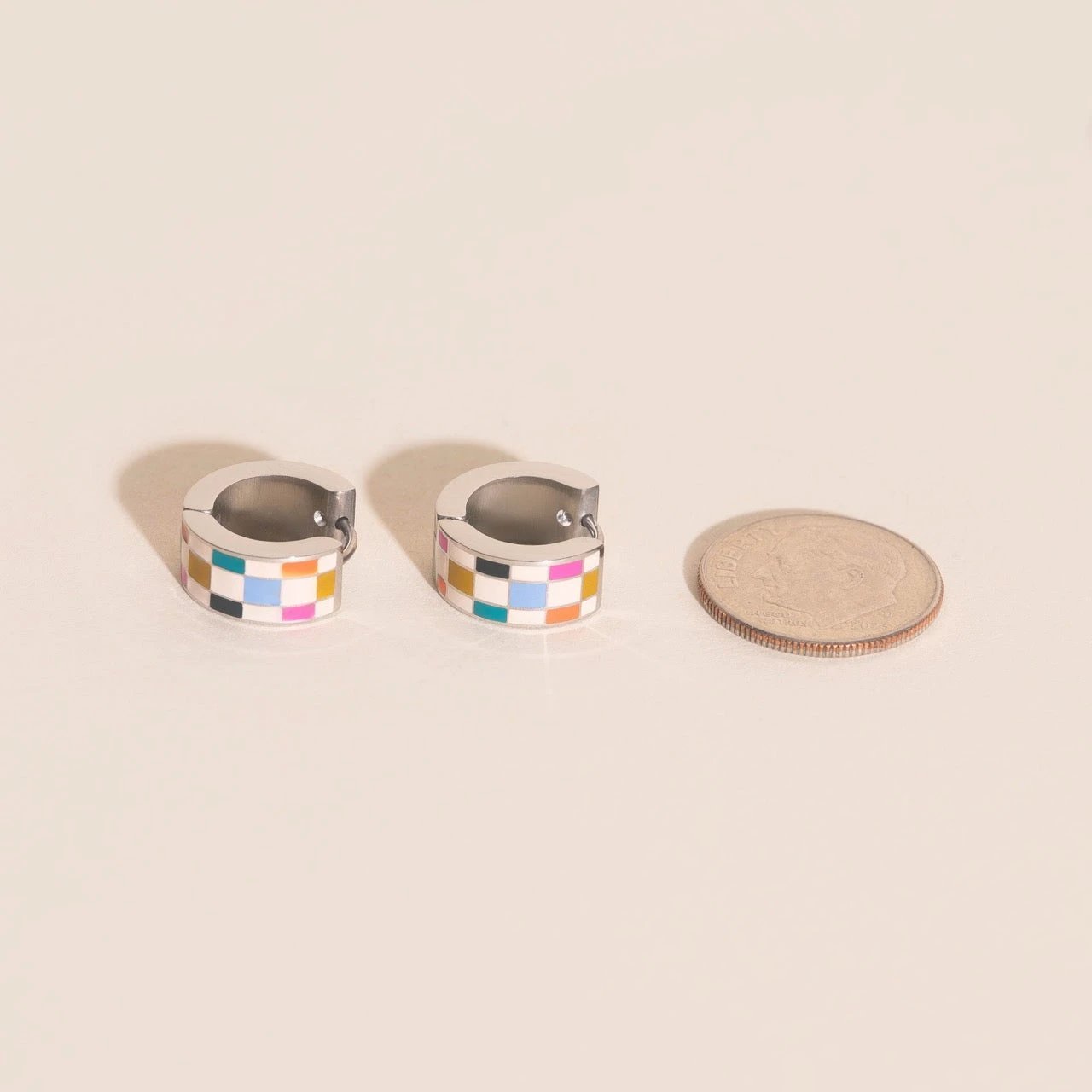 Bright Checkered Super Chunky Huggie Hoop Earrings by Oh Clementine