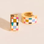 Bright Checkered Super Chunky Huggie Hoop Earrings by Oh Clementine